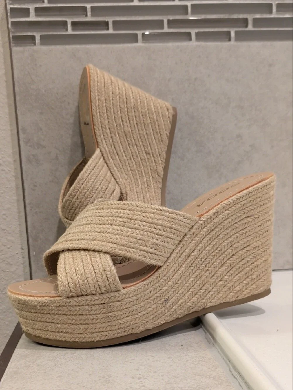 Soda Natural Beige Woven Platform Slide